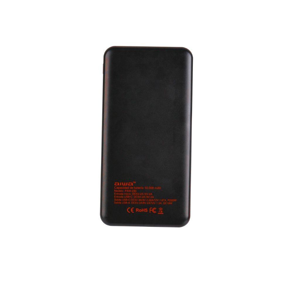 CARGADOR ULTRA PORTATIL 5000MAH 2ENTRADAS USB-C+MICRO-USB 2 SALIDAS USB-A 2A MAX NEGRO AIWA PAW68-3