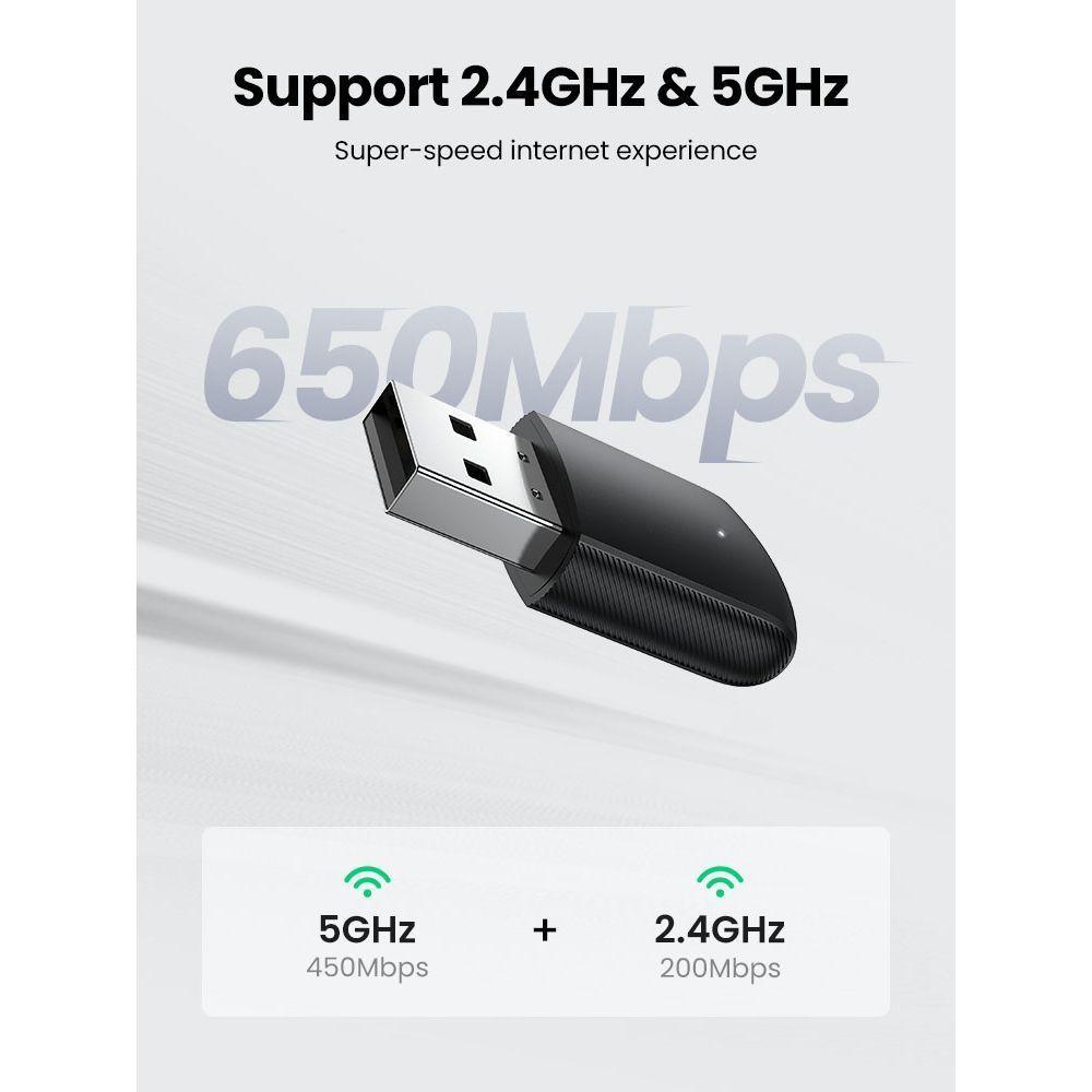 MINI ADAPTADOR USB INALAMBRICO DUAL-BAND AC650 433MBPS MAX UGREEN CM448-2