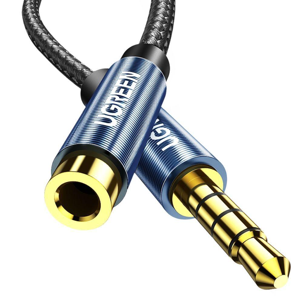 CABLE EXTENSION PLUG/JACK 3.5MM 4 POLOS M/H (ESTEREO+MIC) TRENZADO 2M NEGRO UGREEN AV118-1