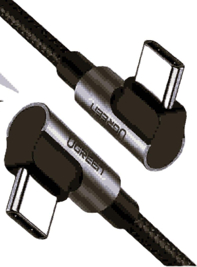 CABLE CURVO DOBLE USB-C/USB-C 3A PD3.0 60W MAX 2M TRENZADO NEGRO UGREEN US323-0