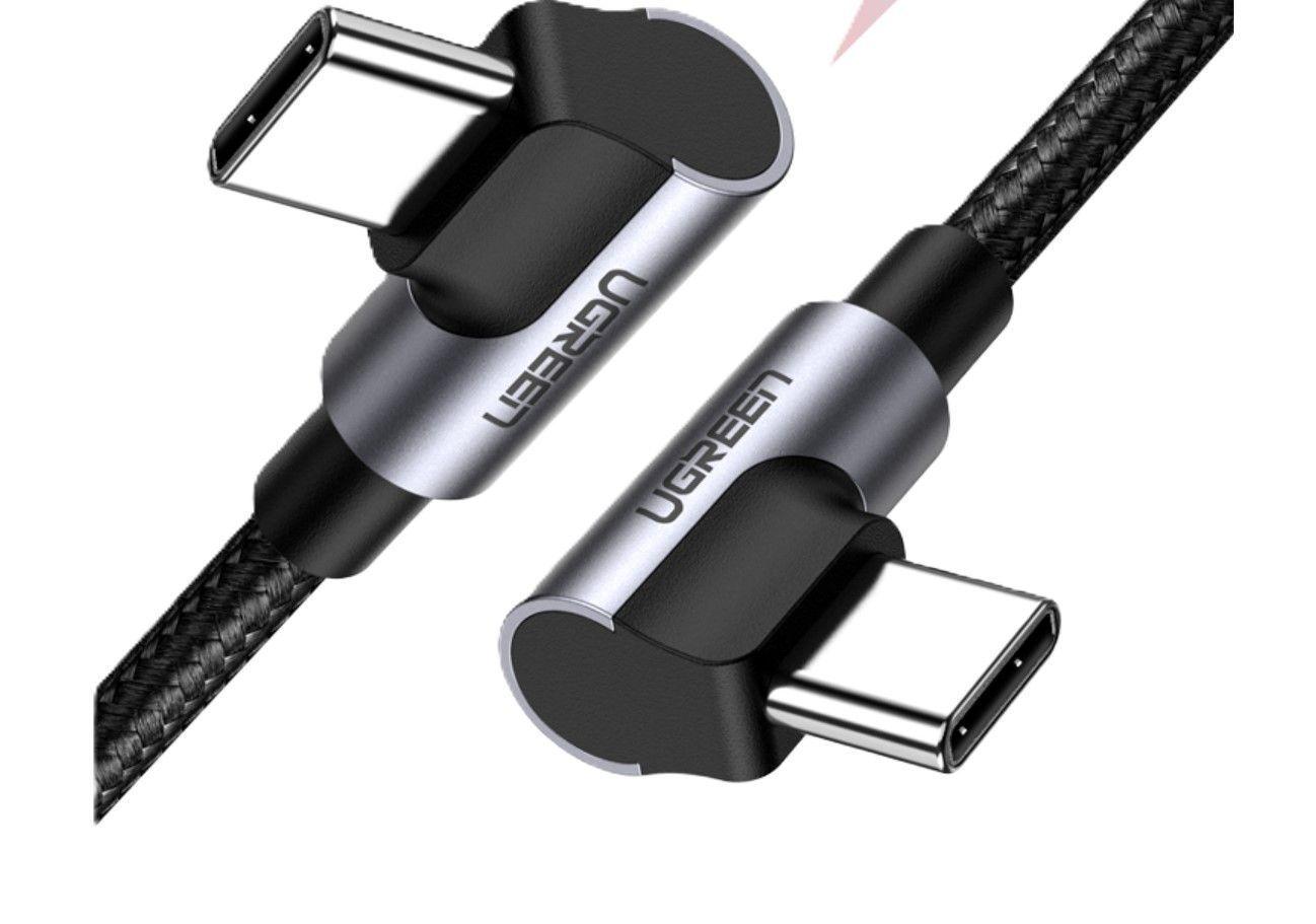 CABLE CURVO DOBLE USB-C/USB-C 3A PD3.0 60W MAX 2M TRENZADO NEGRO UGREEN US323-1