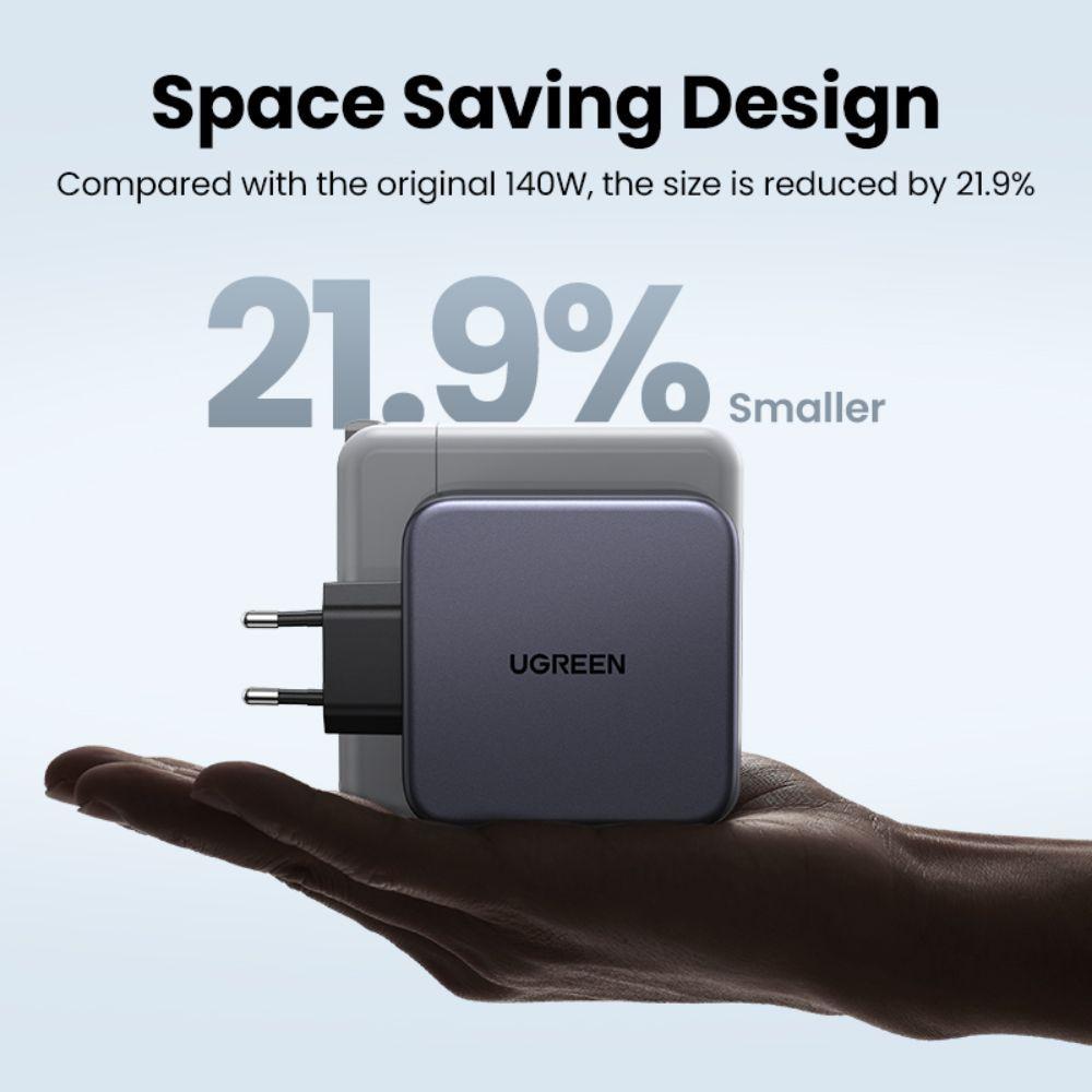 CARGADOR GAN TECH FAST 140W 2 USB-C / USB-A GRIS UGREEN CD289-90549-2