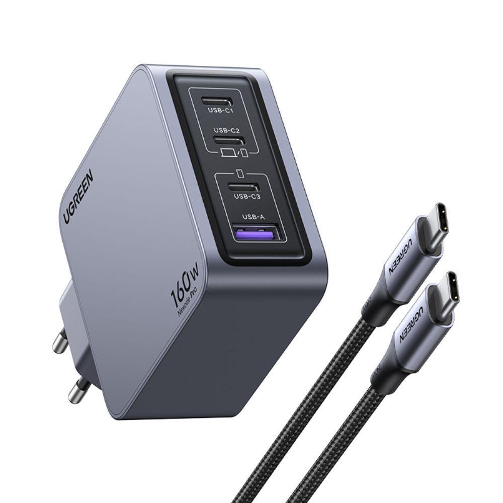 CARGADOR GAN TECH FAST SLIM 160W 3 USB-C / 1 USB-A  + CABLE USB-C/USB-C  1.5M 240W MAX UGREEN X763-0
