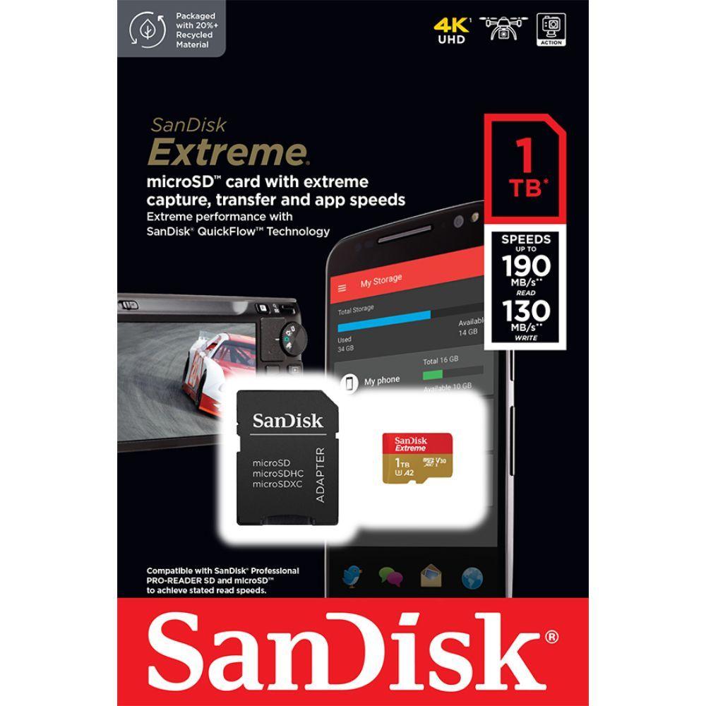 TARJETA DE MEMORIA MICRO SD 1TB EXTREME 190MB/s UHS-I U3 A2 ADAP SD SANDISK SDSQXAV-1T00-GN6MA-1