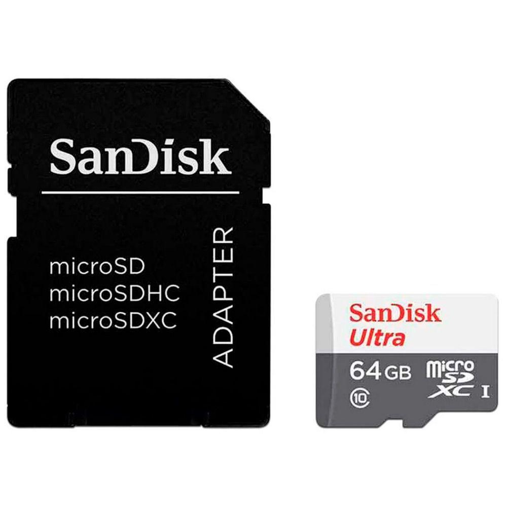 TARJETA DE MEMORIA MICRO SD 64GB ULTRA 100MB/s XC CLASE 10 /ADAP SD SANDISK SDSQUNR-064G-CN3MA-1