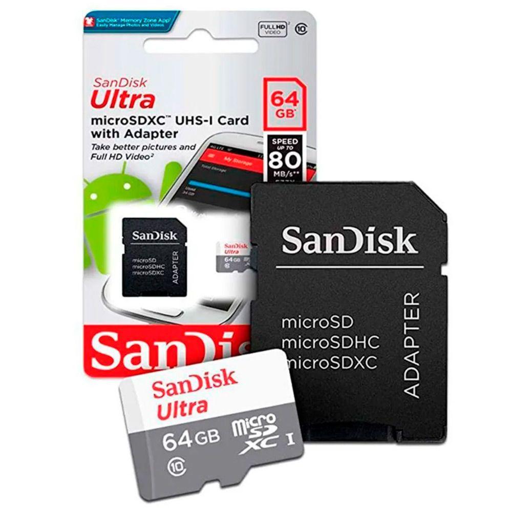 TARJETA DE MEMORIA MICRO SD 64GB ULTRA 100MB/s XC CLASE 10 /ADAP SD SANDISK SDSQUNR-064G-CN3MA-2