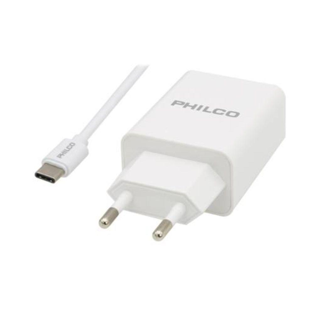 CARGADOR DE PARED QUALCOM 3.0 USB-A + CABLE USB-C BLANCO PHILCO 79220QC619-1