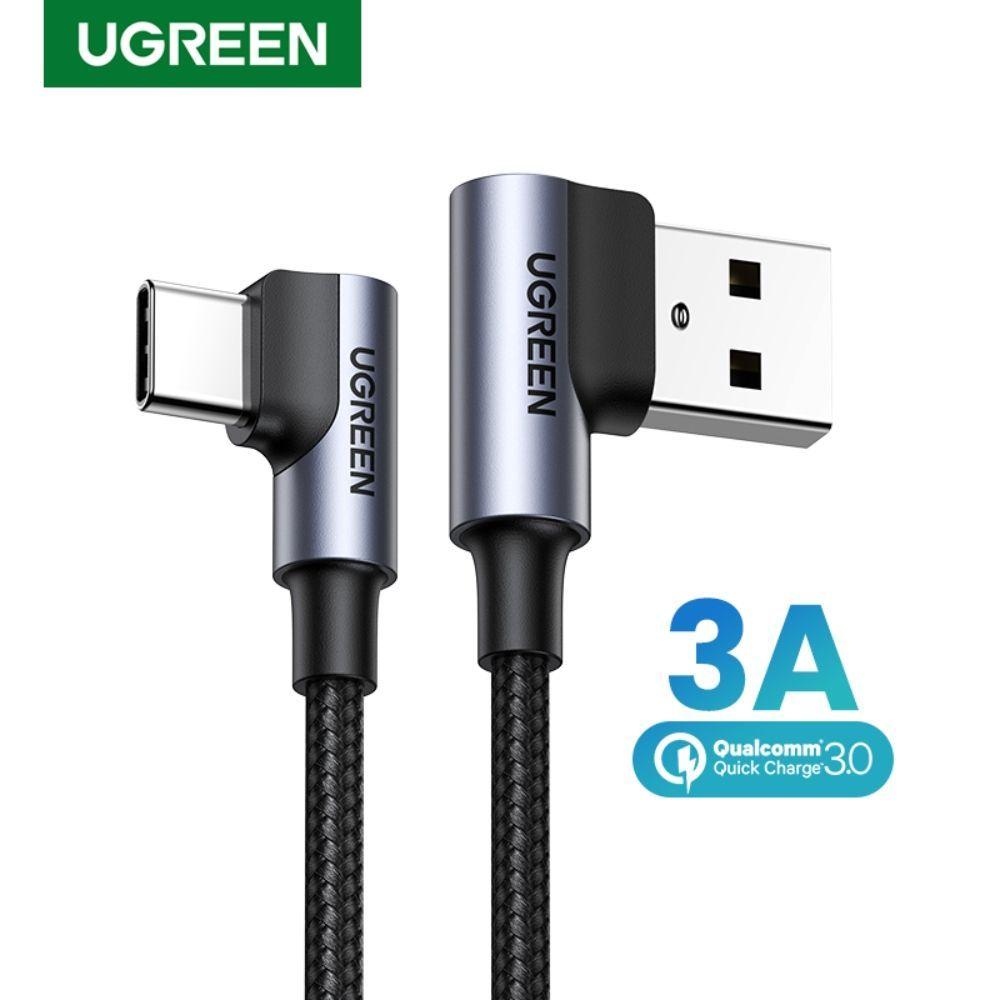 CABLE CURVO USB-A/USB-C 3A MAX TRENZADO 2M NEGRO UGREEN US176-2