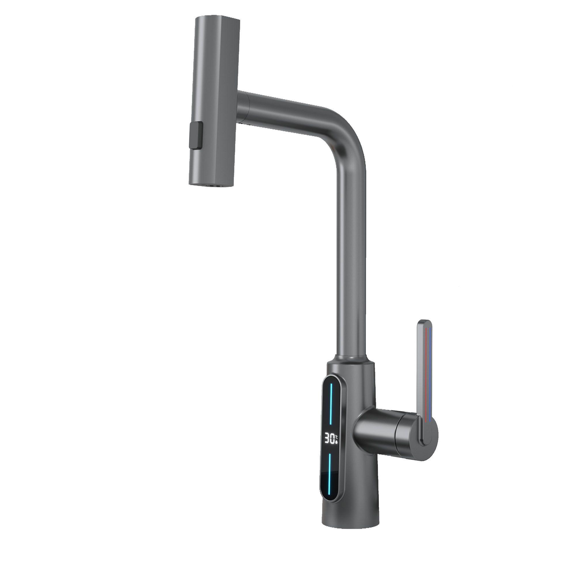 Llave monomando extensible Gris Acero ShootHome visor digital-0