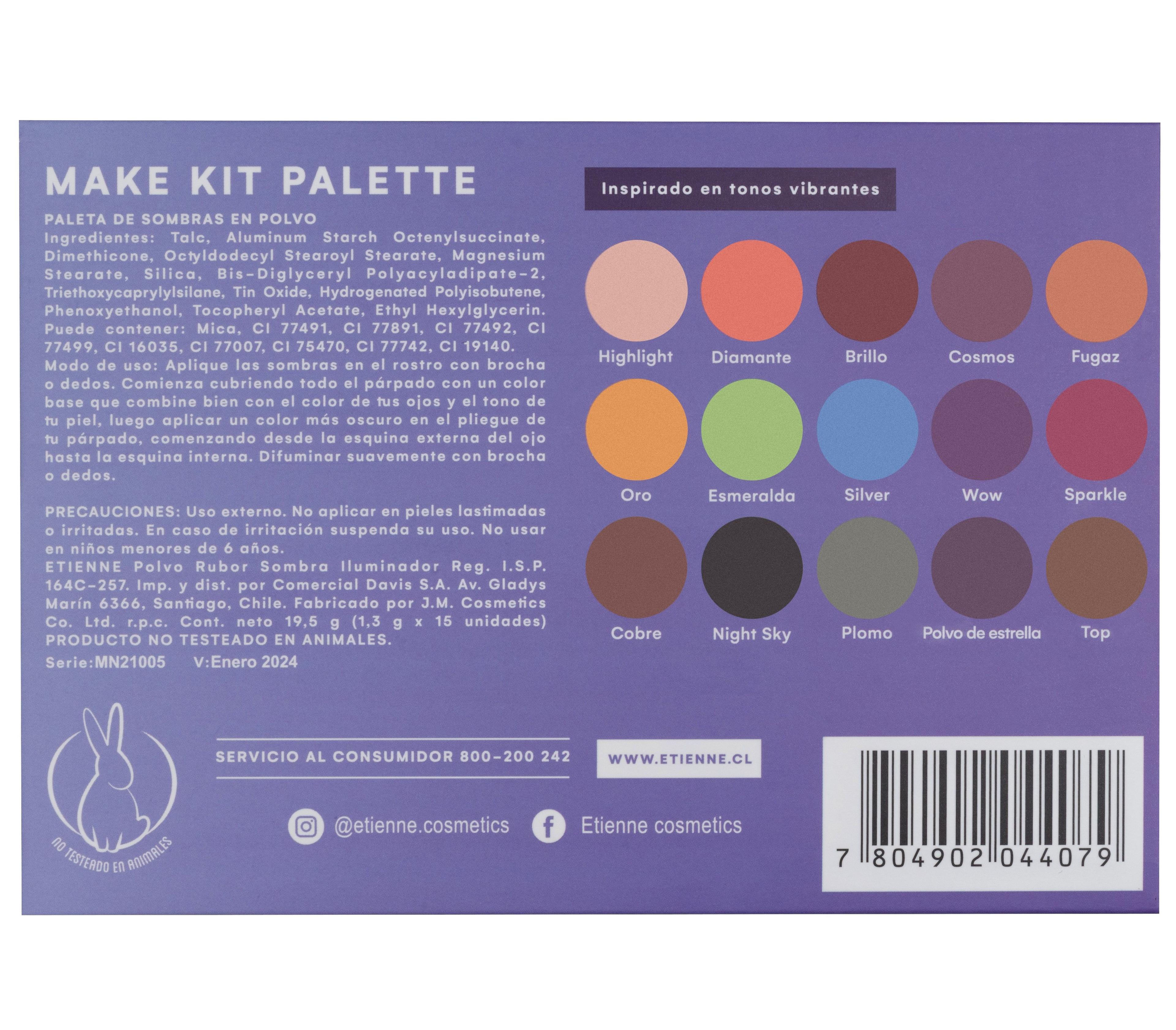 Paleta de Sombras Etienne Make kit Shine 15 Colores-1