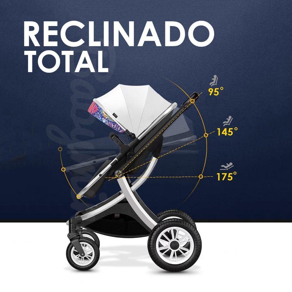 Coche Cuna Con Silla Nido y Cubre Pies Azul Dorado BABYMINE-3