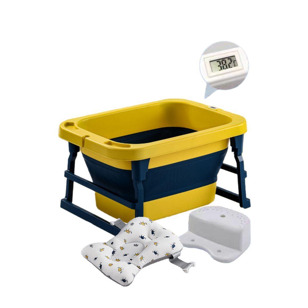 Bañera Plegable Bebé Con Termometro Asiento y Mas Amarillo  BABYMINE-0