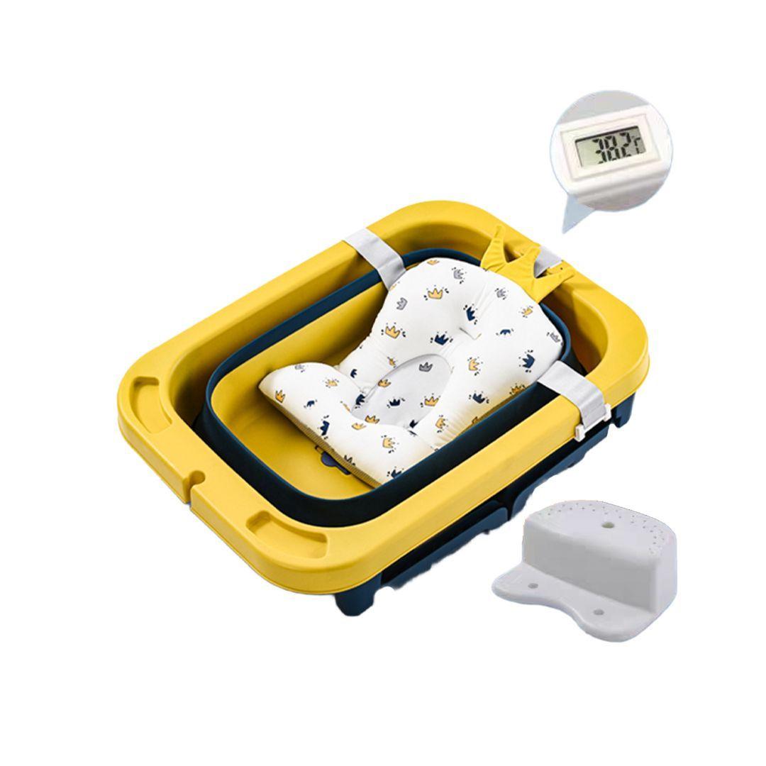 Bañera Plegable Bebé Con Termometro Asiento y Mas Amarillo  BABYMINE-1