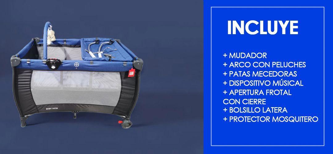 Cuna Corral Para bebé Con Mudador 3 en 1 Azul Babymine-5