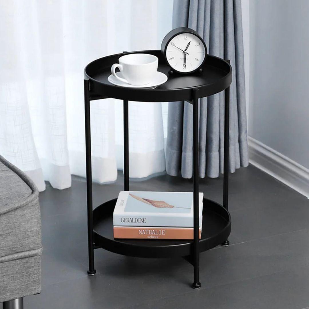 Mesa Lateral Auxiliar 2 Niveles Metálica 45x45x54 cm Negra-2
