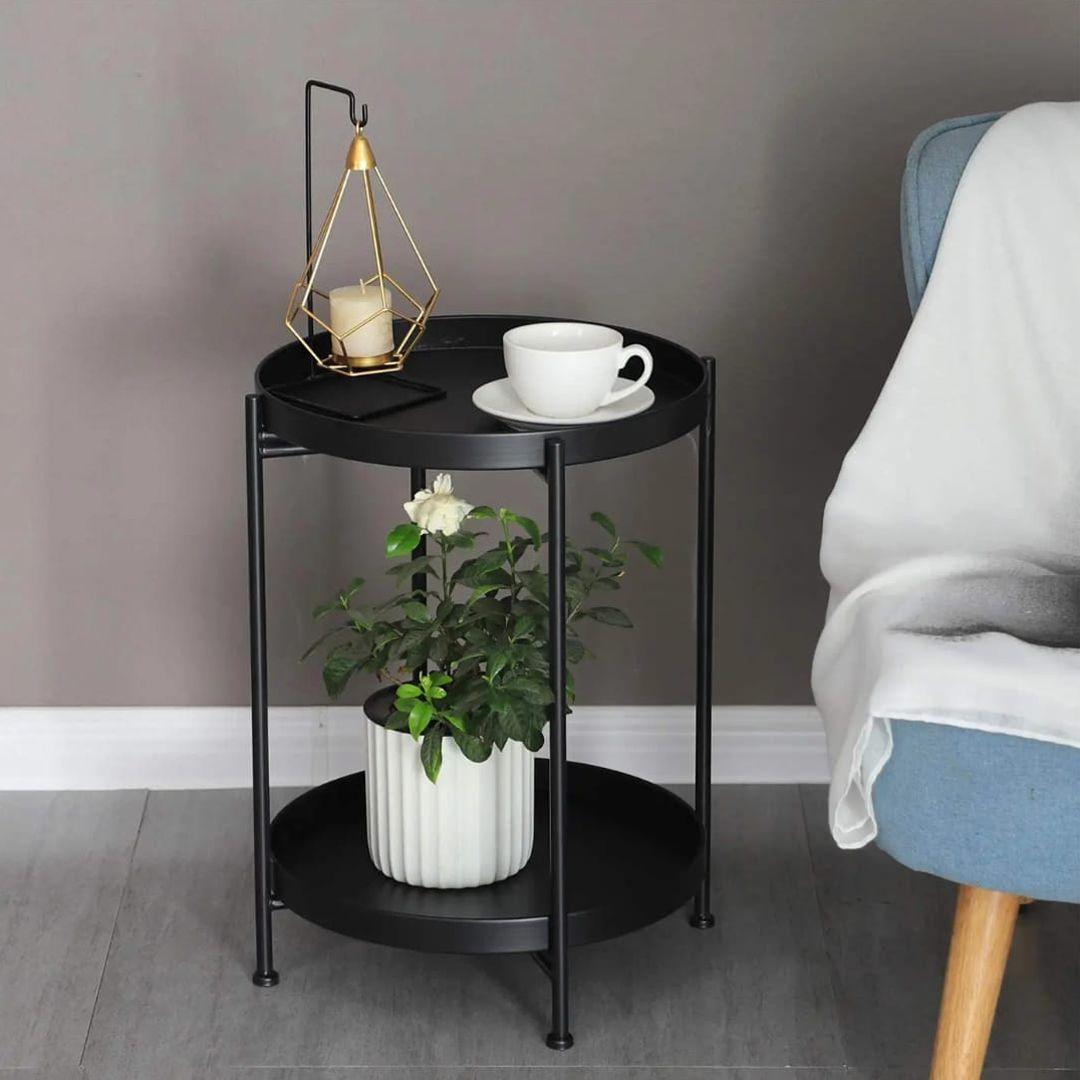 Mesa Lateral Auxiliar 2 Niveles Metálica 45x45x54 cm Negra-3