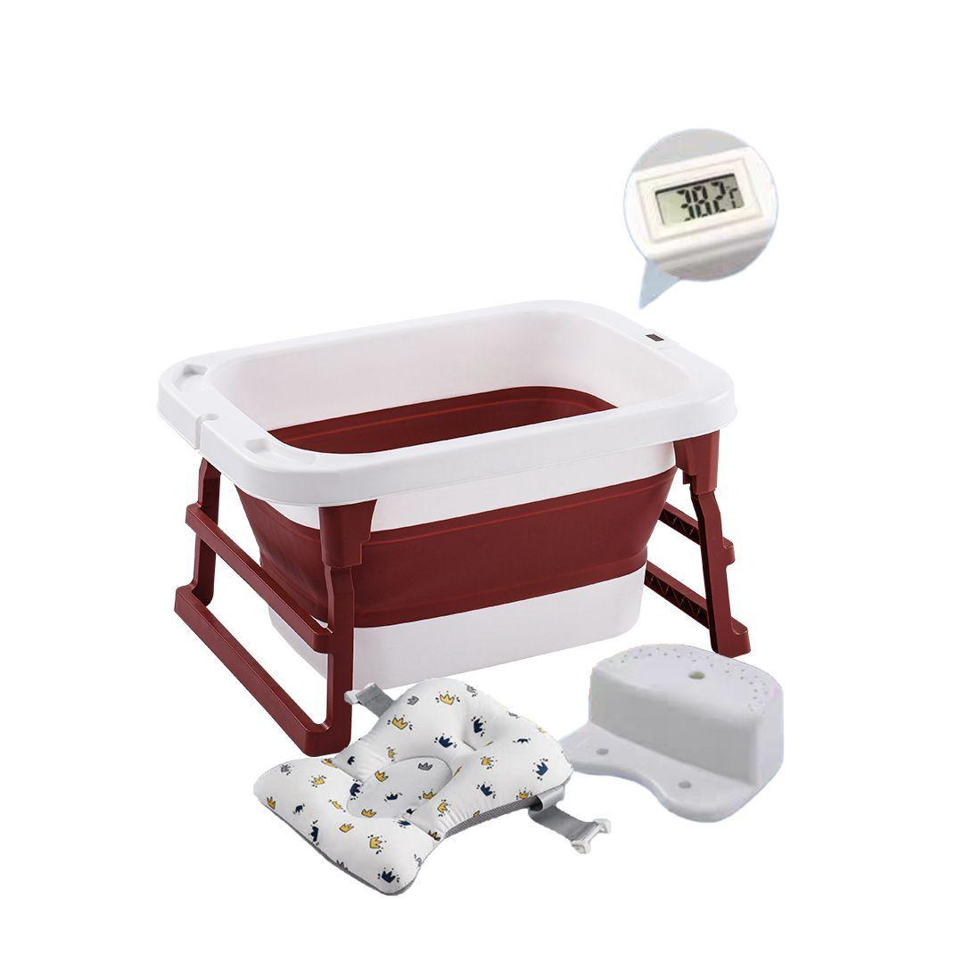 Bañera Plegable Bebé Con Termometro Asiento y Mas Rojo BABYMINE-0