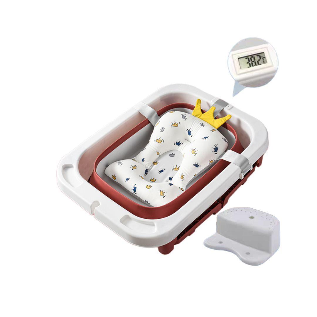 Bañera Plegable Bebé Con Termometro Asiento y Mas Rojo BABYMINE-1