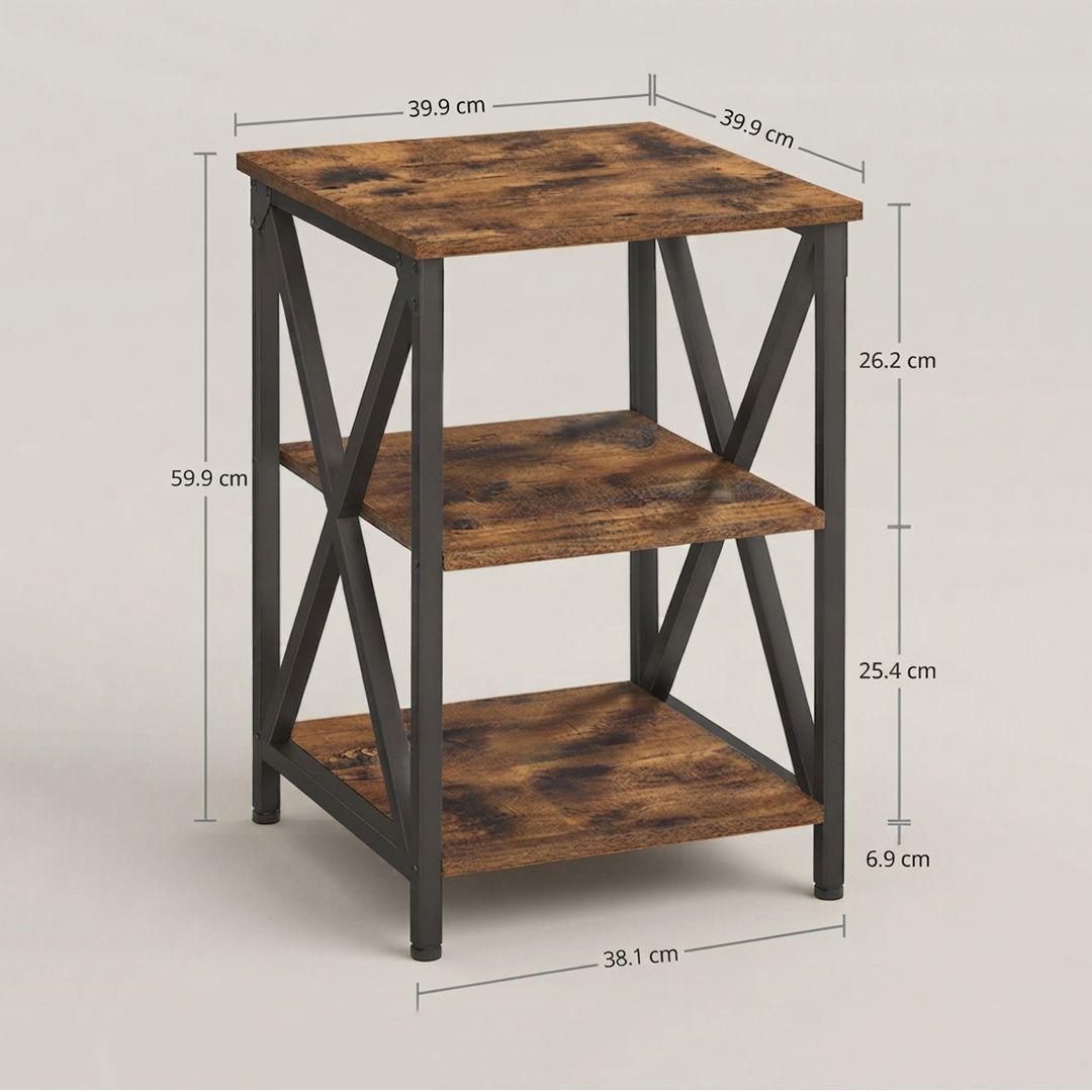 Mesa Lateral Auxiliar Industrial 3 Niveles Melamina y Metal Negro-6