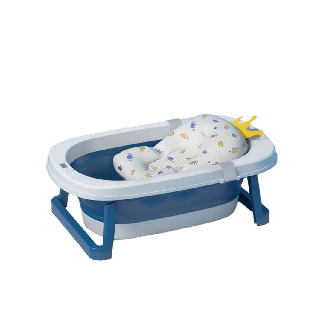 Bañera Plegable Bebé Con Termometro y Cojín Azul BABYMINE-0