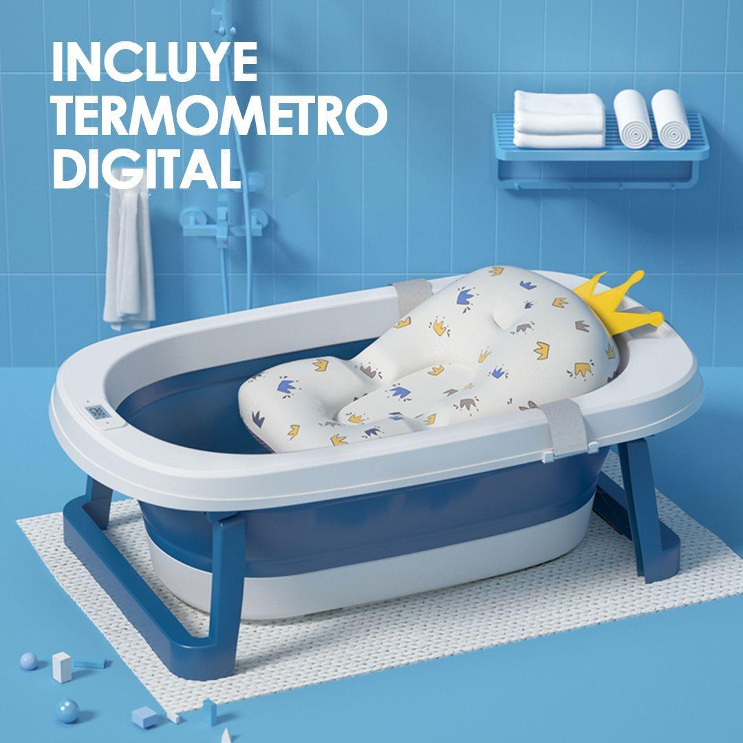 Bañera Plegable Bebé Con Termometro y Cojín Azul BABYMINE-1