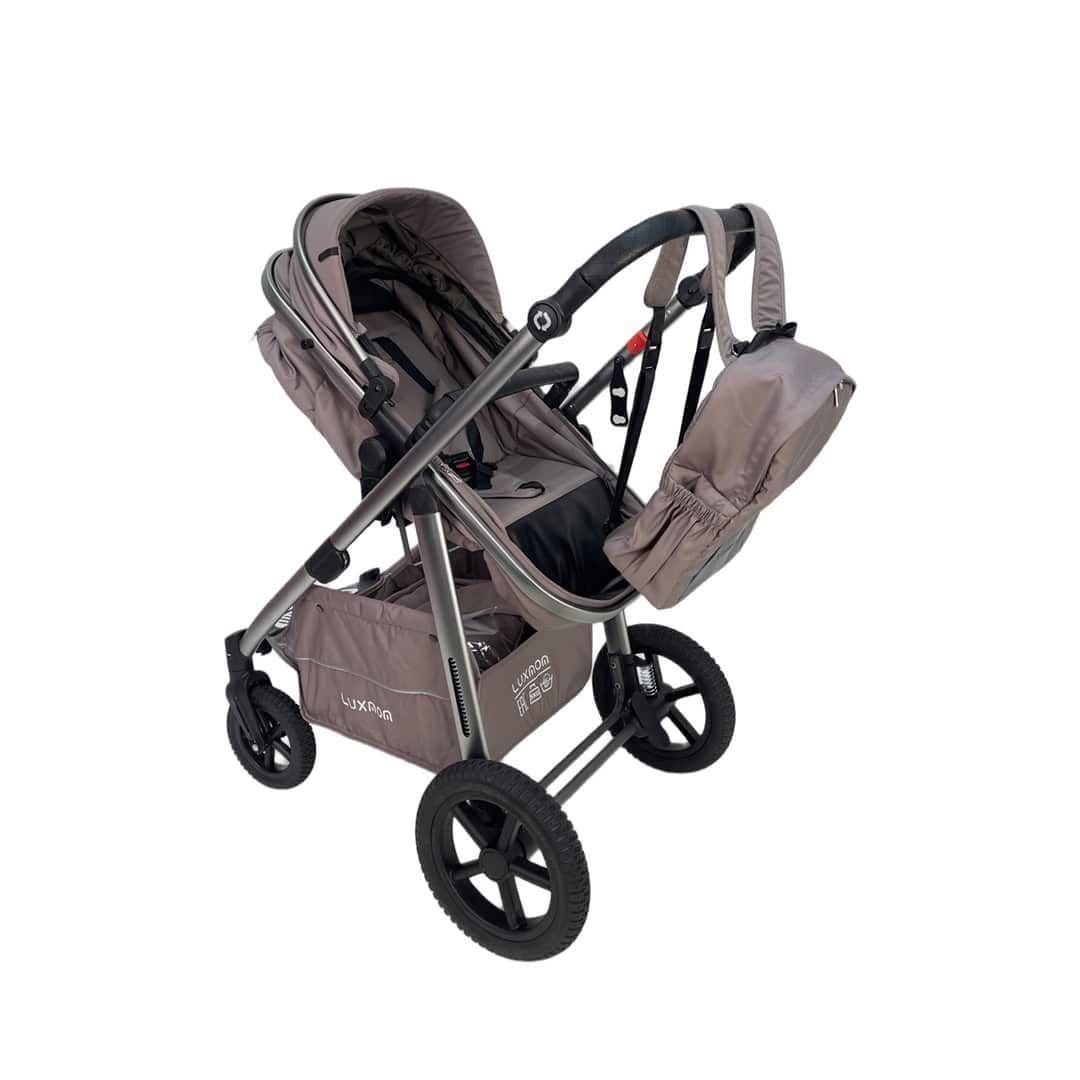 Coche Cuna Con Filtro UV y Bolso Pañalero Café BABYMINE-2