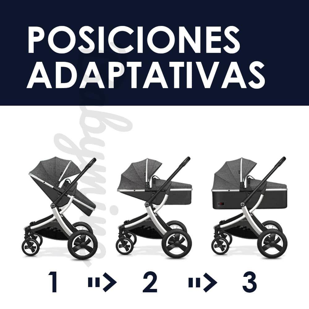Coche Cuna Con Silla Nido y Cubre Pies Gris Dorado BABYMINE-2