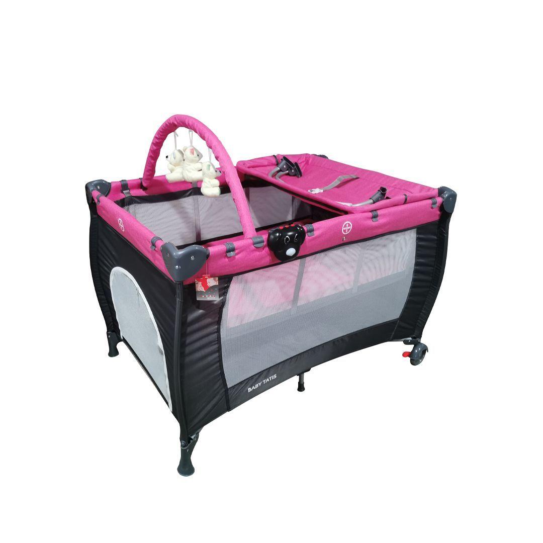 Cuna Corral Para bebé Con Mudador 3 en 1 Rosa Babymine-2