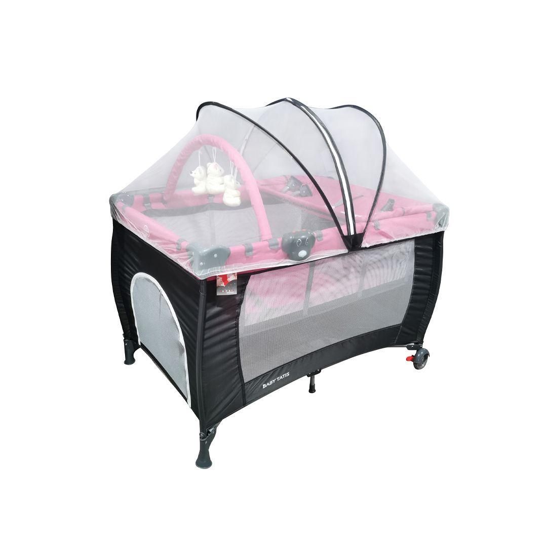 Cuna Corral Para bebé Con Mudador 3 en 1 Rosa Babymine-3