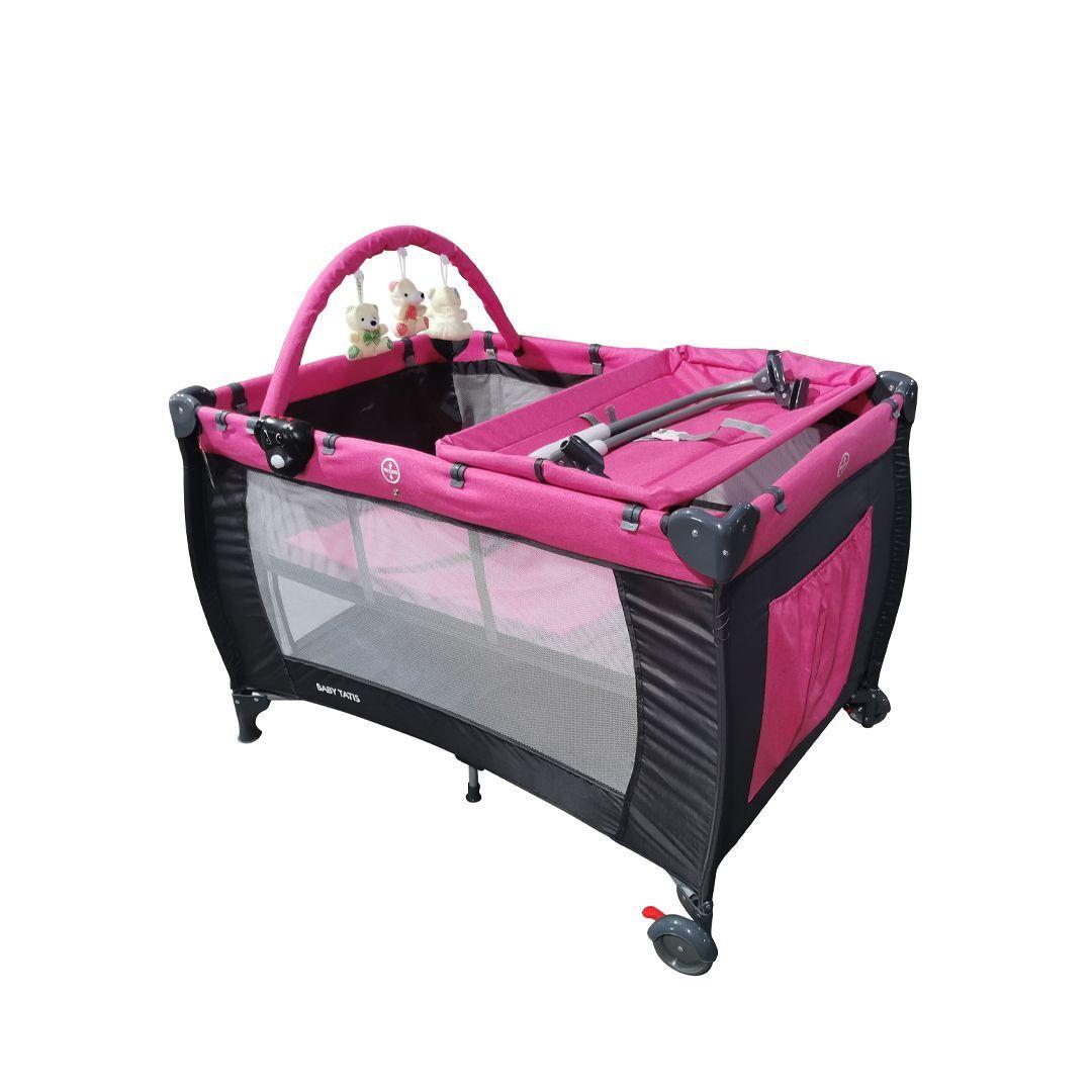 Cuna Corral Para bebé Con Mudador 3 en 1 Rosa Babymine-4