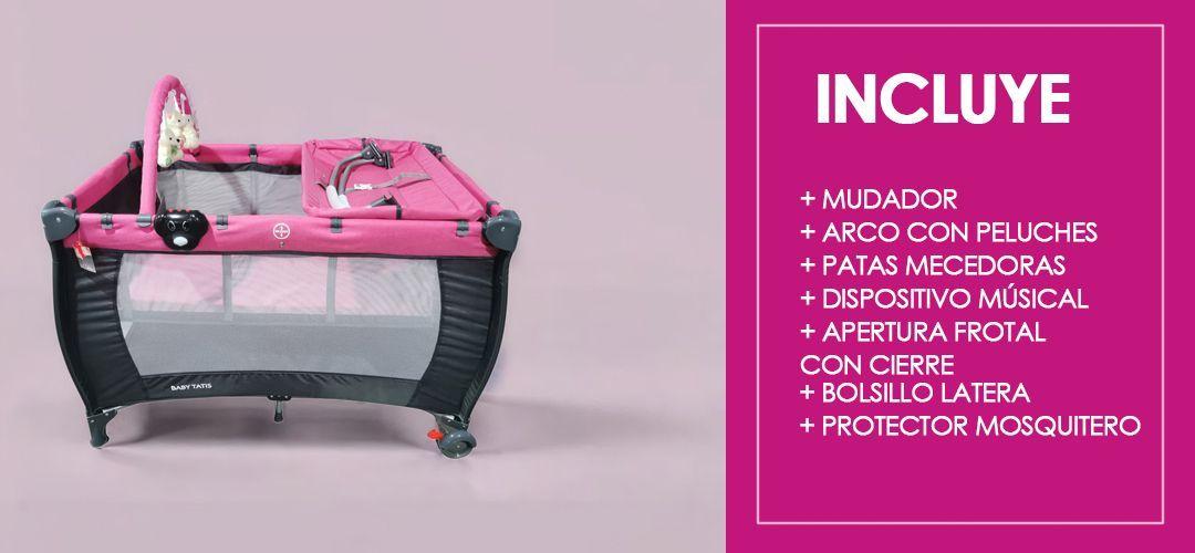 Cuna Corral Para bebé Con Mudador 3 en 1 Rosa Babymine-5