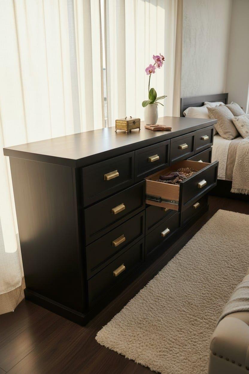 Comoda de madera 2M 13 cajones negra muebles Loreley-2