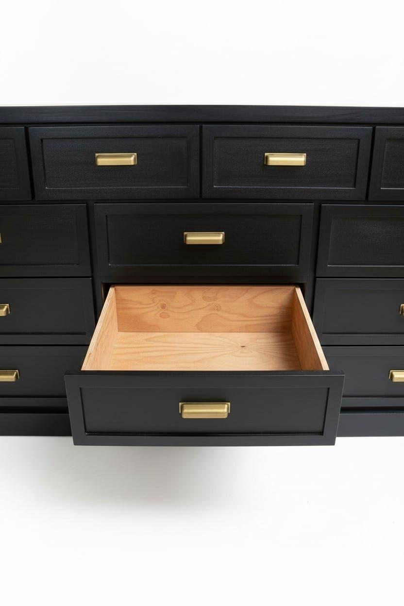 Comoda de madera 2M 13 cajones negra muebles Loreley-4