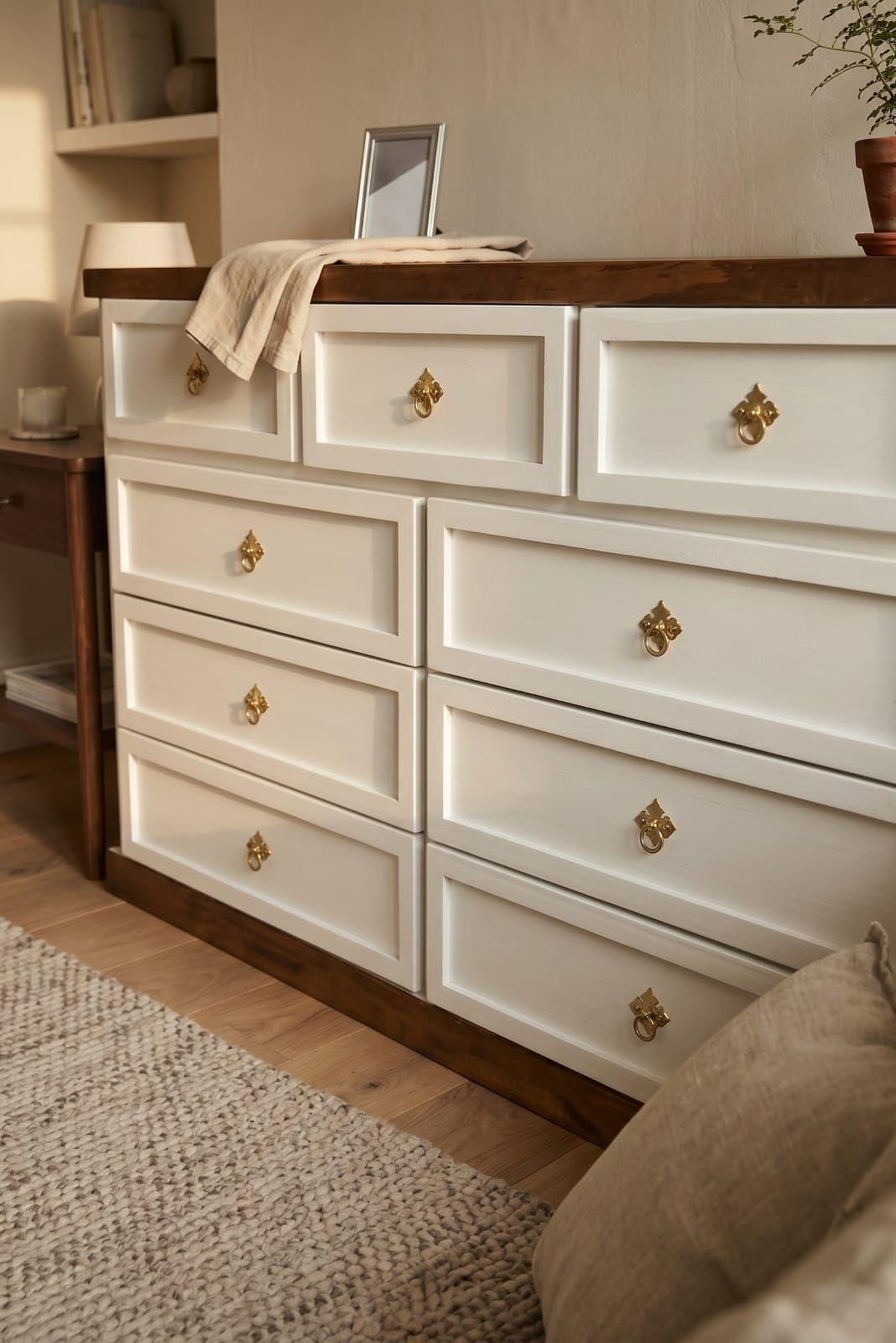 Comoda 9 Cajones de Madera Blanco Nogal Muebles Loreley-2
