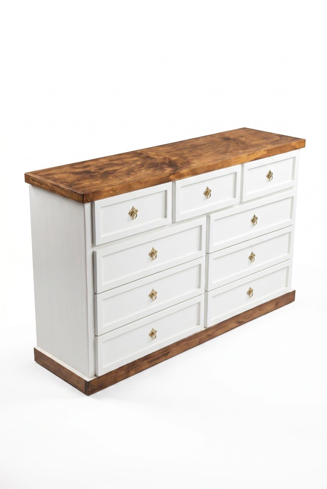 Comoda 9 Cajones de Madera Blanco Nogal Muebles Loreley-3