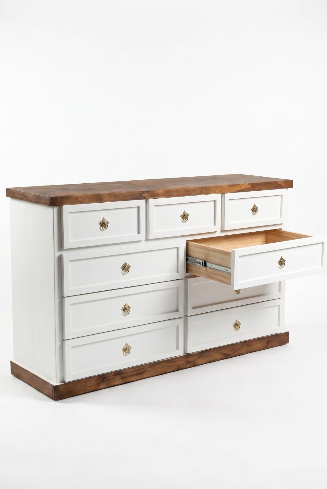 Comoda 9 Cajones de Madera Blanco Nogal Muebles Loreley-4