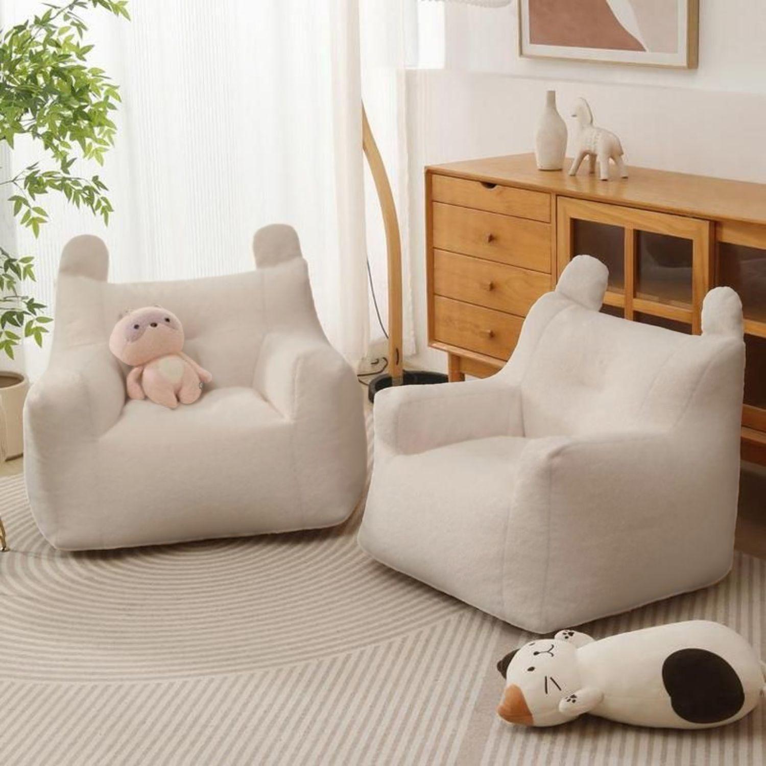 Sillón Para Niños Sofa Puff Infantil Tela Y Brazos Beige-5