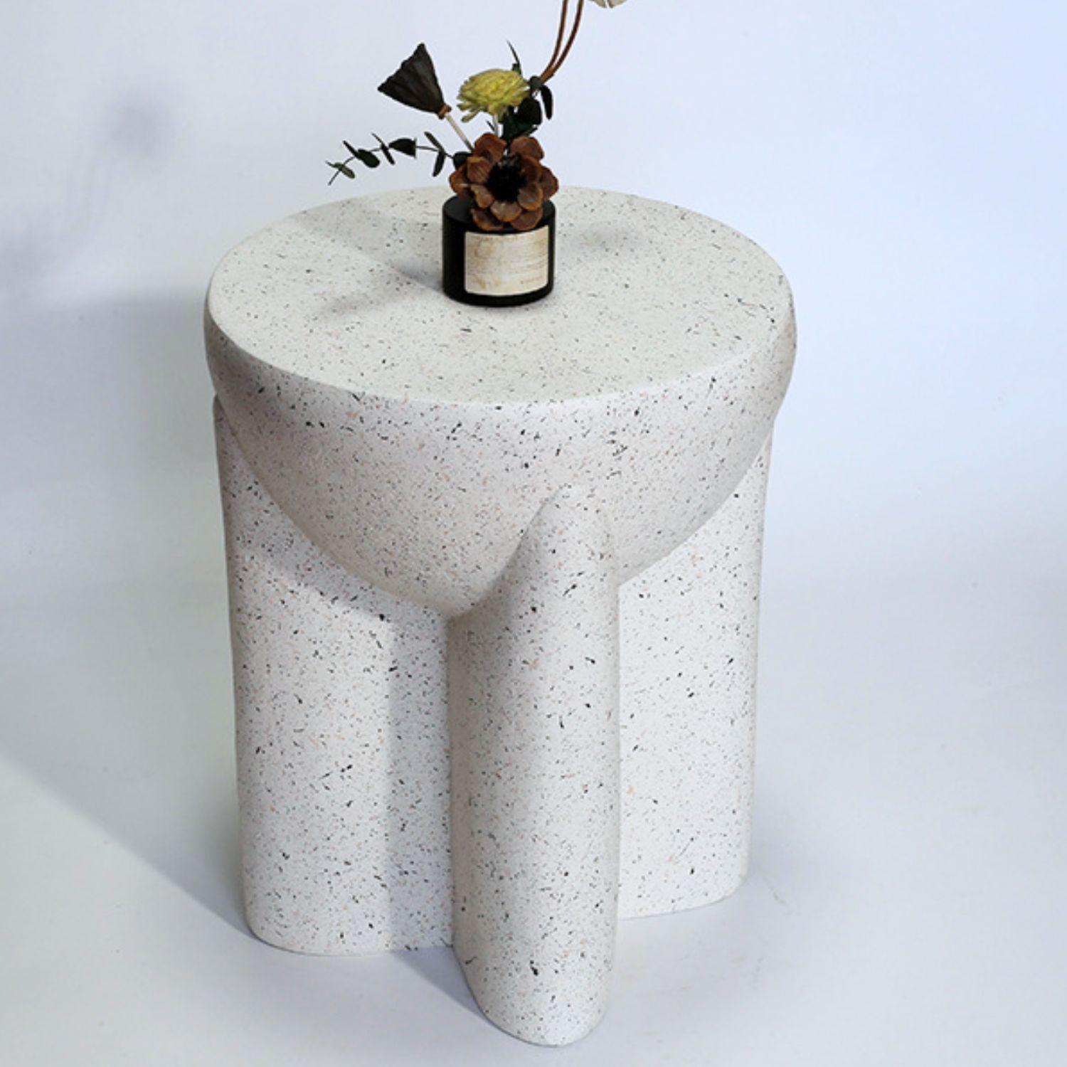 Mesa Centro Lateral Estilo Piedra Crema Escultural-3