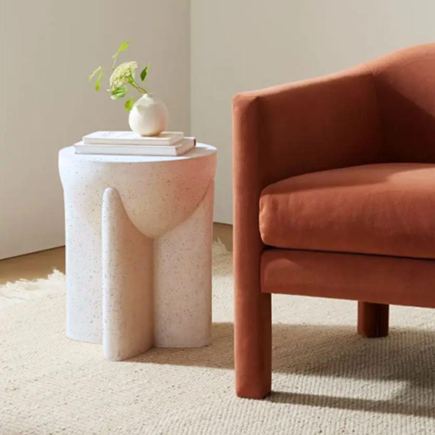 Mesa Centro Lateral Estilo Piedra Crema Escultural-5