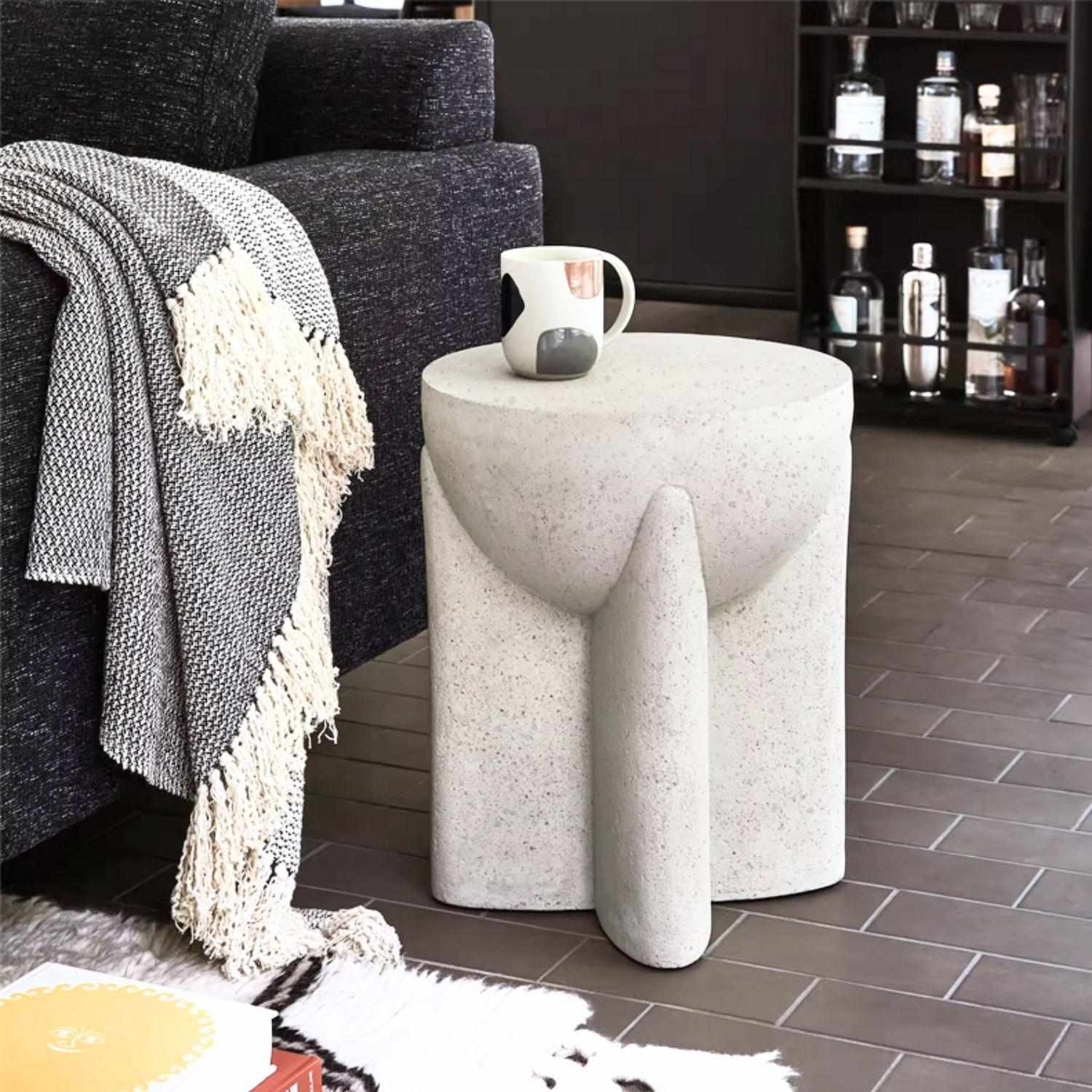 Mesa Centro Lateral Estilo Piedra Crema Escultural-8