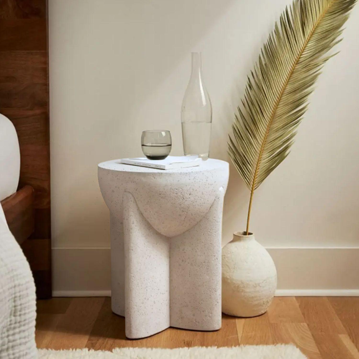 Mesa Centro Lateral Estilo Piedra Crema Escultural-9