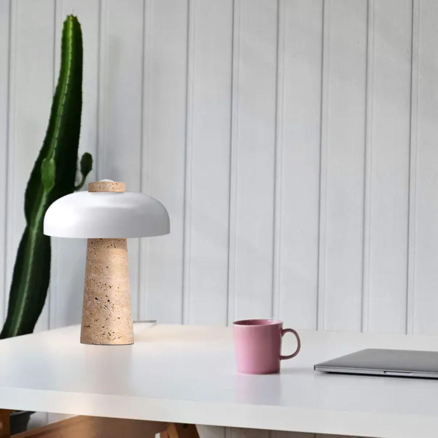 Lampara Led Blanco De Piedra Travertino Mesa Y Deco-3