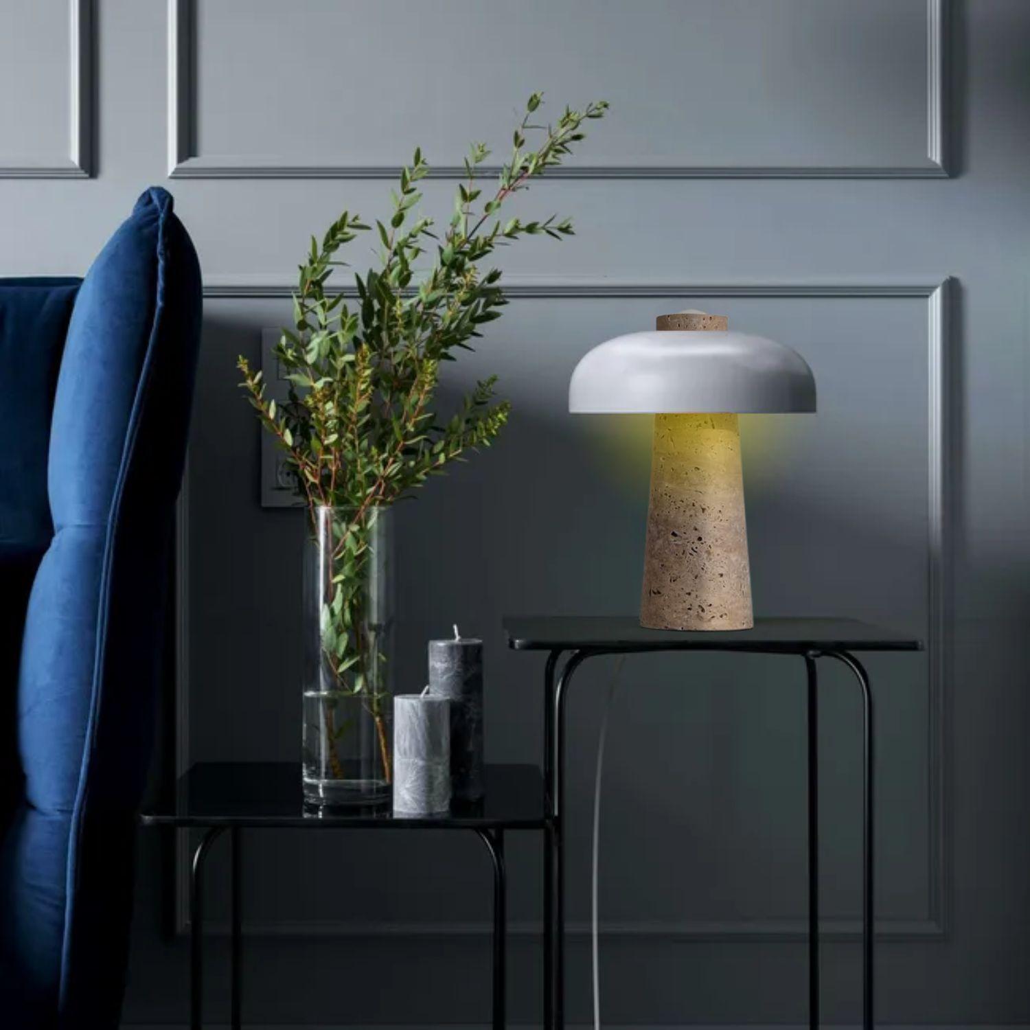 Lampara Led Blanco De Piedra Travertino Mesa Y Deco-4