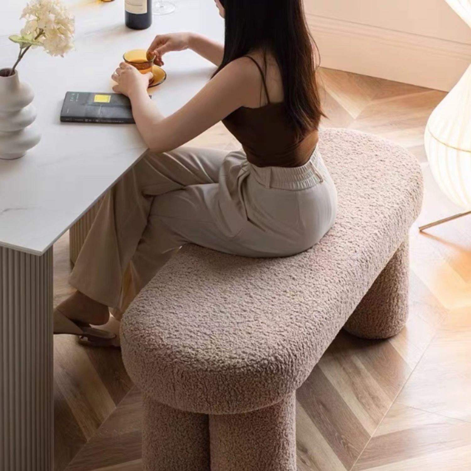 Poltrona Taburete Estilo Banqueta Sherpa Mocha Creme-2