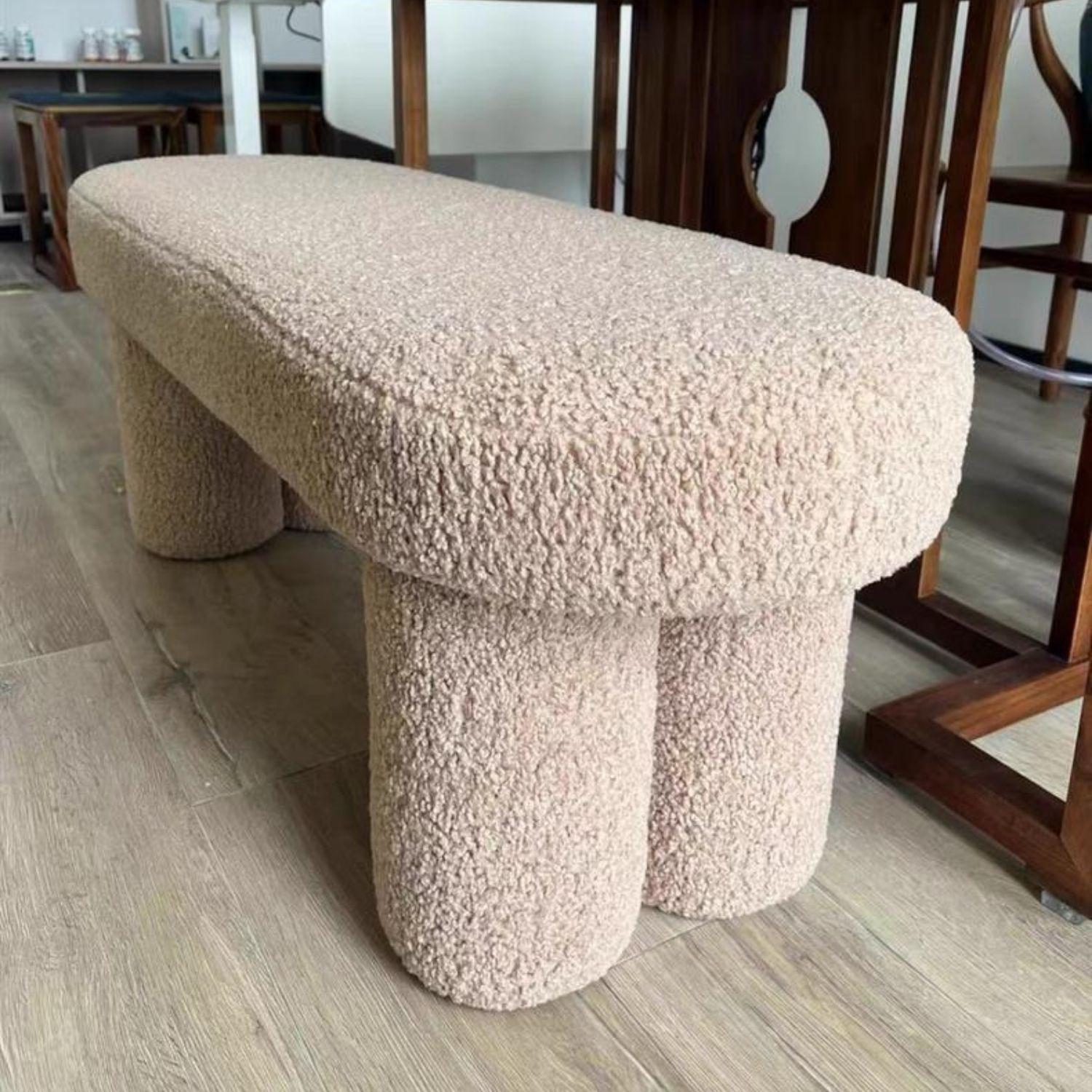 Poltrona Taburete Estilo Banqueta Sherpa Mocha Creme-6