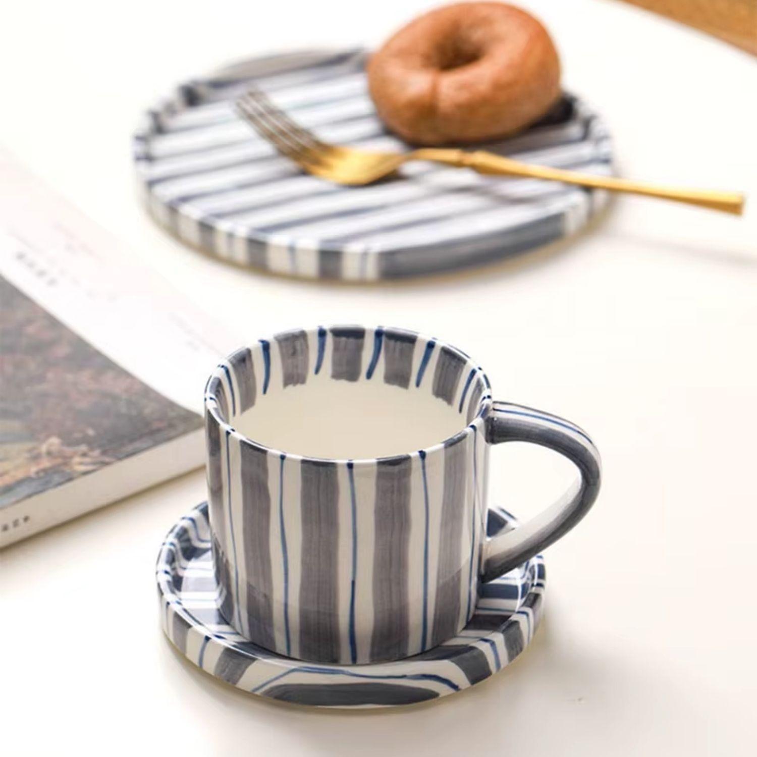 Set de Platos y Tazas Rayas Vintage Azul-2