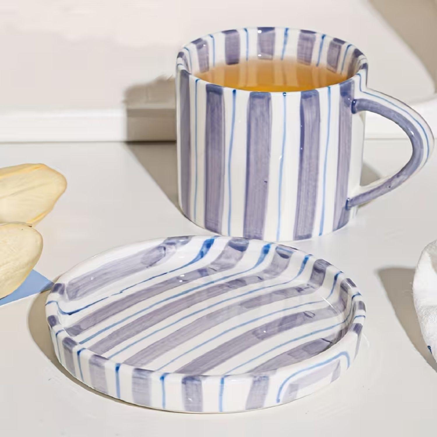 Set de Platos y Tazas Rayas Vintage Azul-4