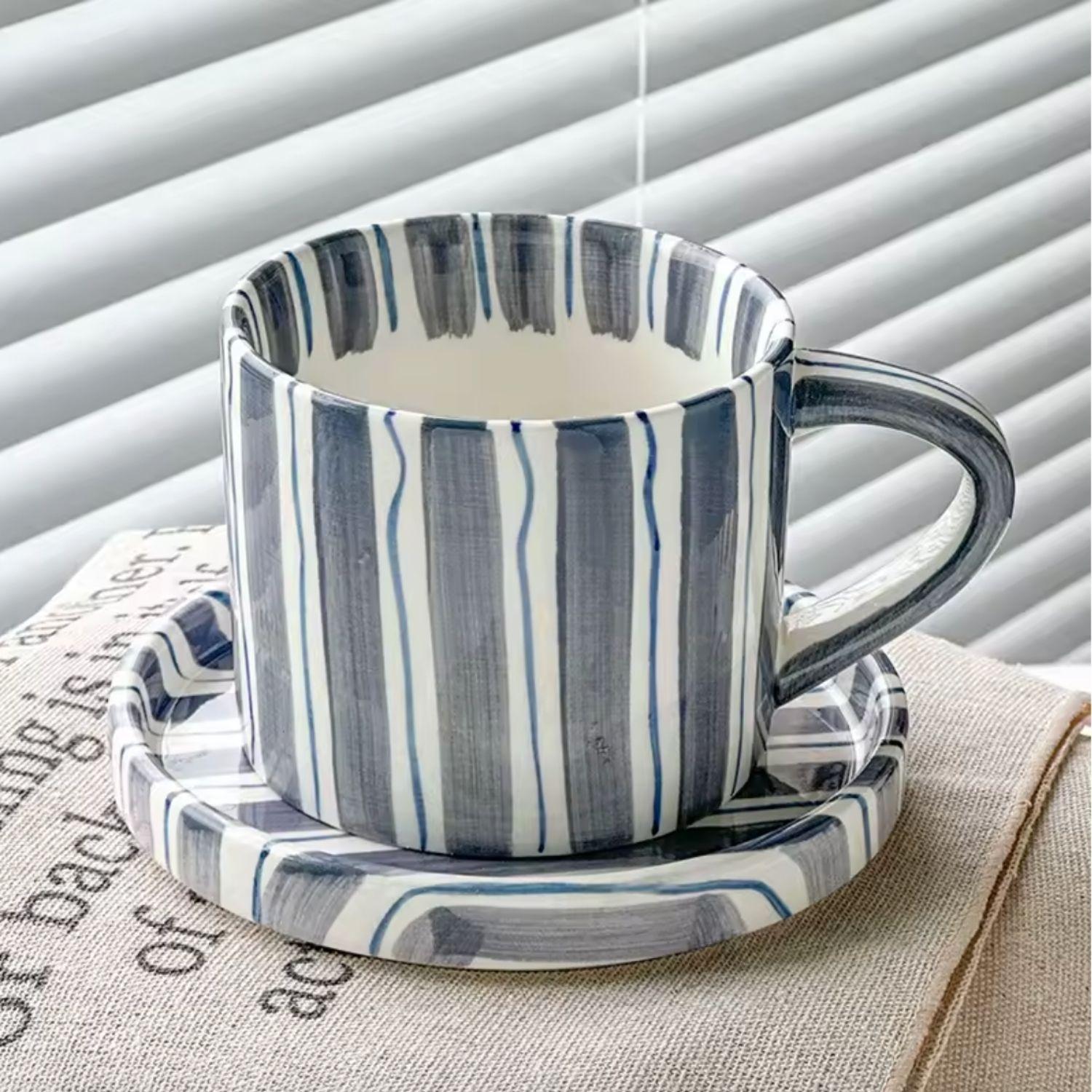 Set de Platos y Tazas Rayas Vintage Azul-6