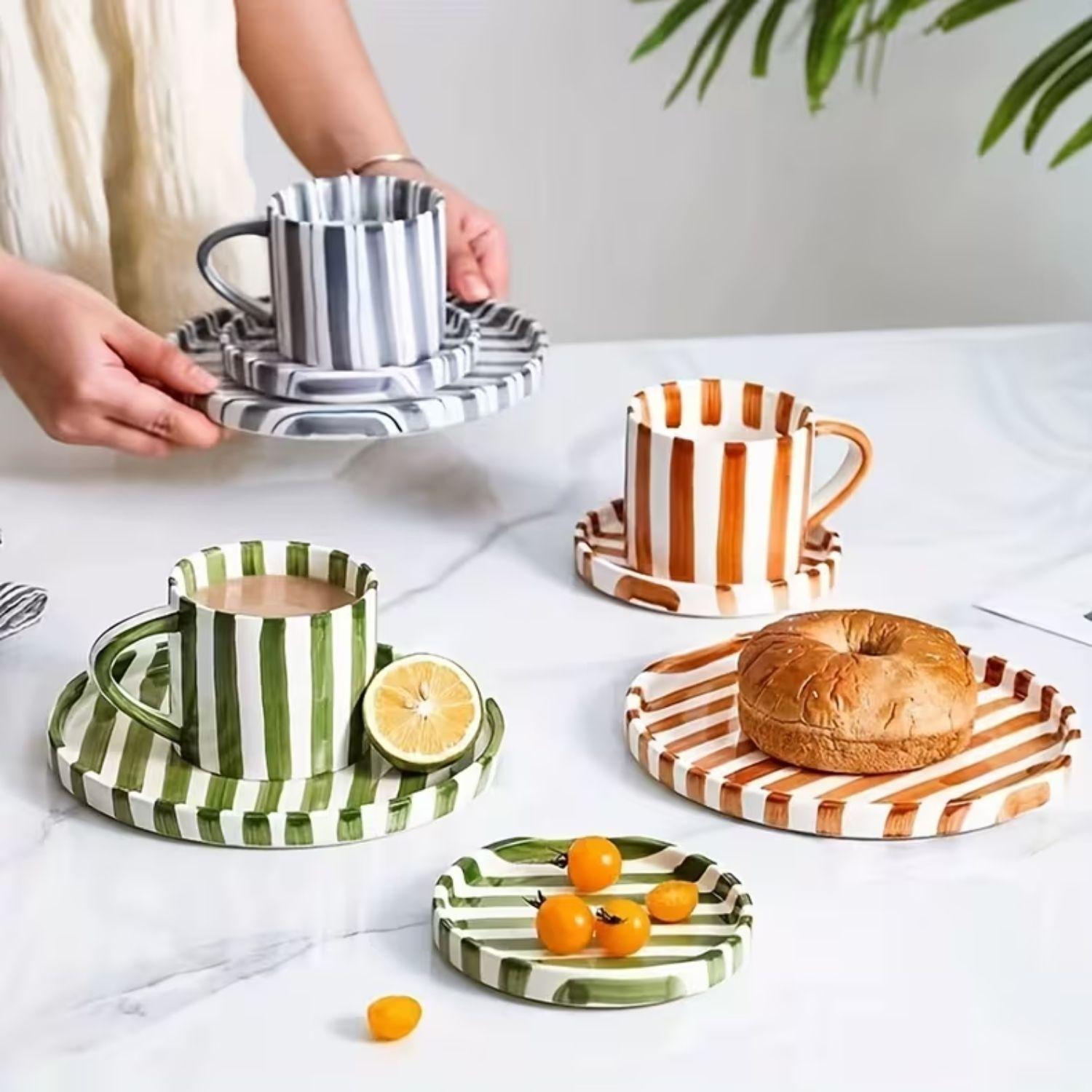 Set de Platos y Tazas Rayas Vintage Azul-8