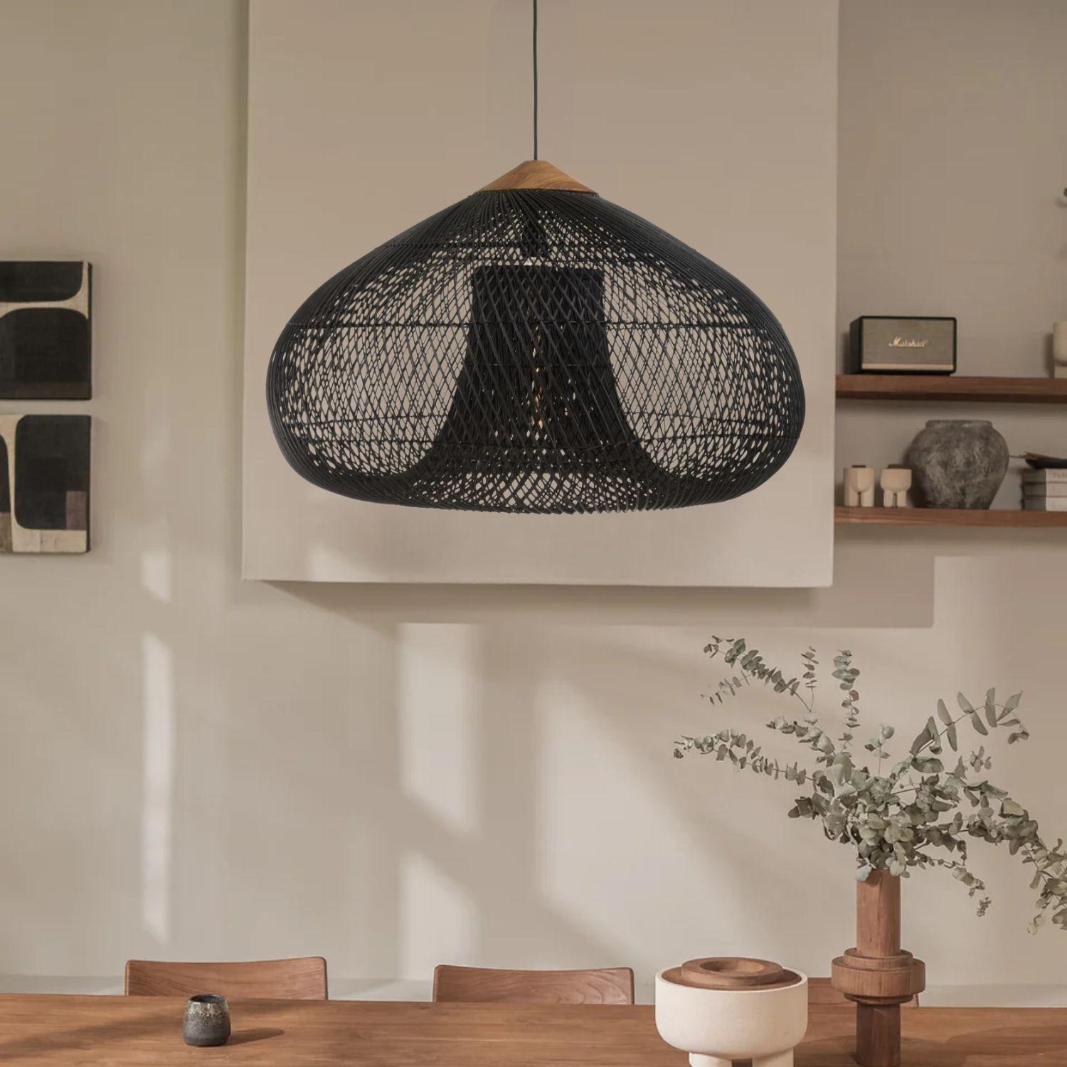 Lámpara Colgante de Ratán Negro 80 cm-0